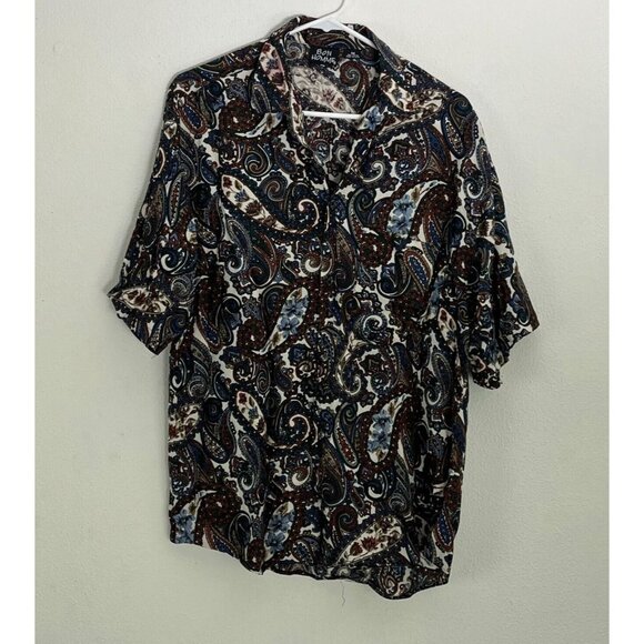 Bon Homme Mens Medium Paisley Print Short Sleeve Button Up Shirt Multicolor - Picture 1 of 5